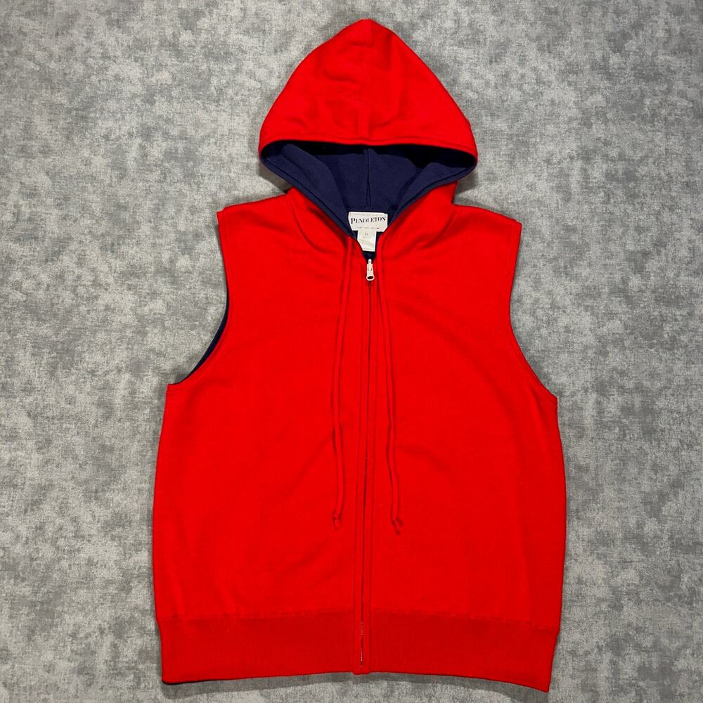 VTG Pendleton red/navy reversible hooded sweater vest full zip womens XL